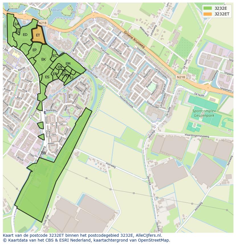 Afbeelding van het postcodegebied 3232 ET op de kaart.