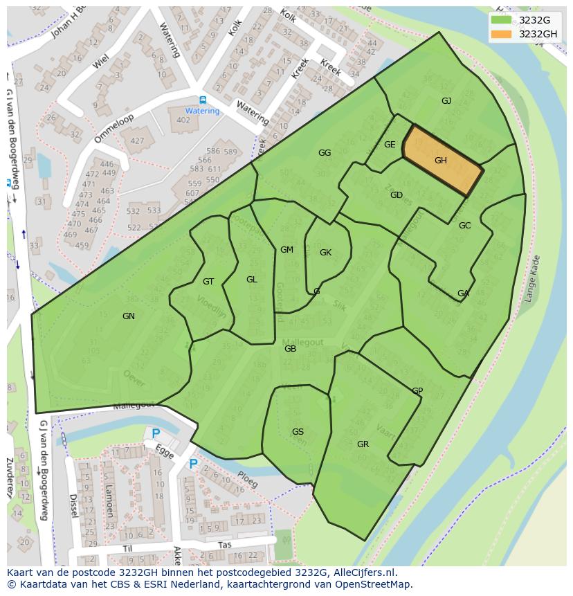 Afbeelding van het postcodegebied 3232 GH op de kaart.