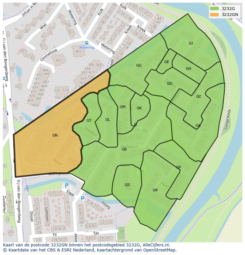 Afbeelding van het postcodegebied 3232 GN op de kaart.