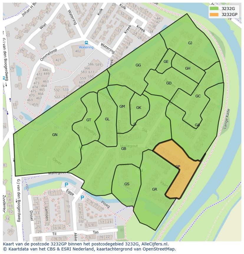 Afbeelding van het postcodegebied 3232 GP op de kaart.