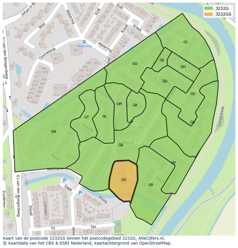 Afbeelding van het postcodegebied 3232 GS op de kaart.