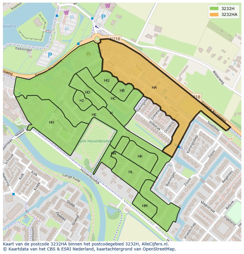 Afbeelding van het postcodegebied 3232 HA op de kaart.