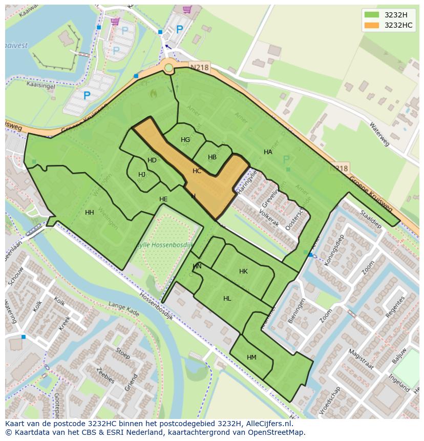 Afbeelding van het postcodegebied 3232 HC op de kaart.