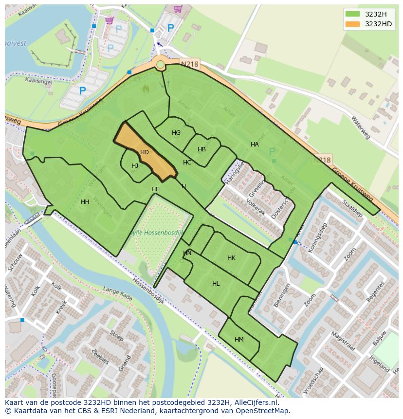 Afbeelding van het postcodegebied 3232 HD op de kaart.