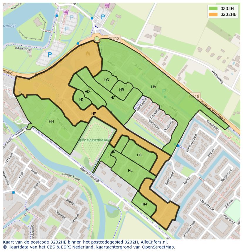Afbeelding van het postcodegebied 3232 HE op de kaart.