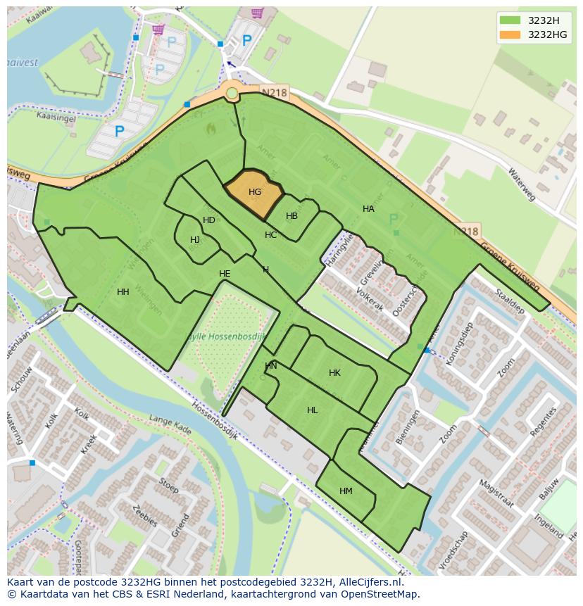Afbeelding van het postcodegebied 3232 HG op de kaart.