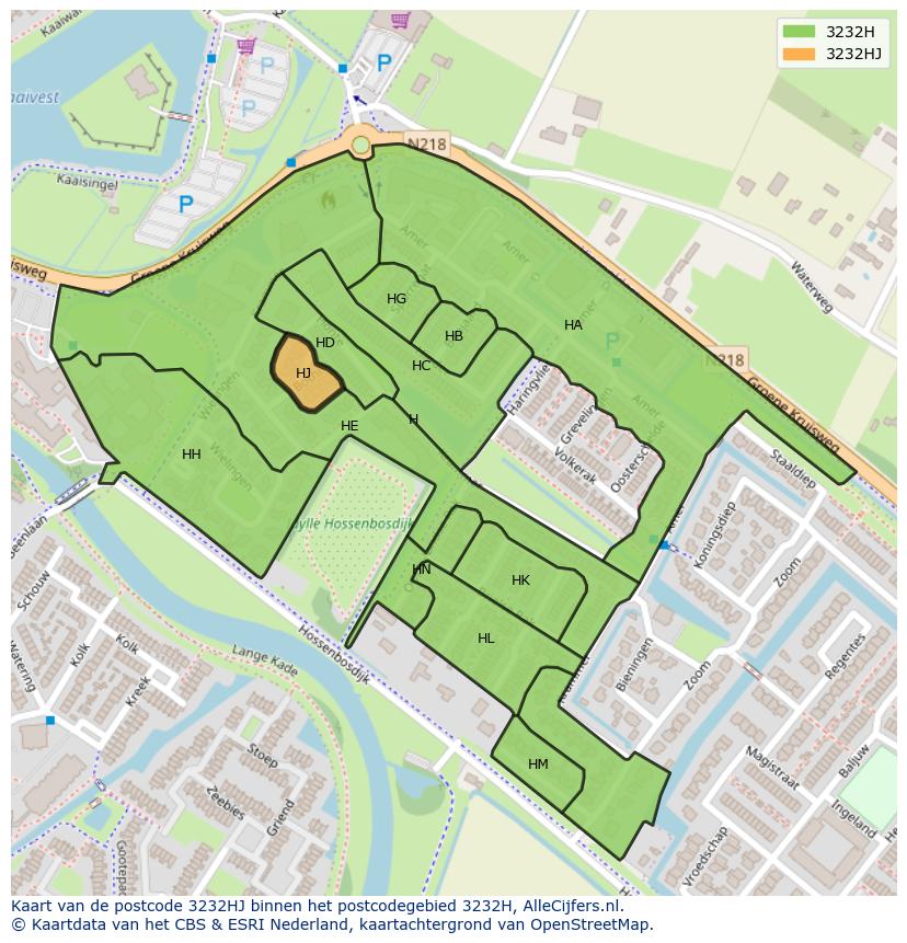 Afbeelding van het postcodegebied 3232 HJ op de kaart.