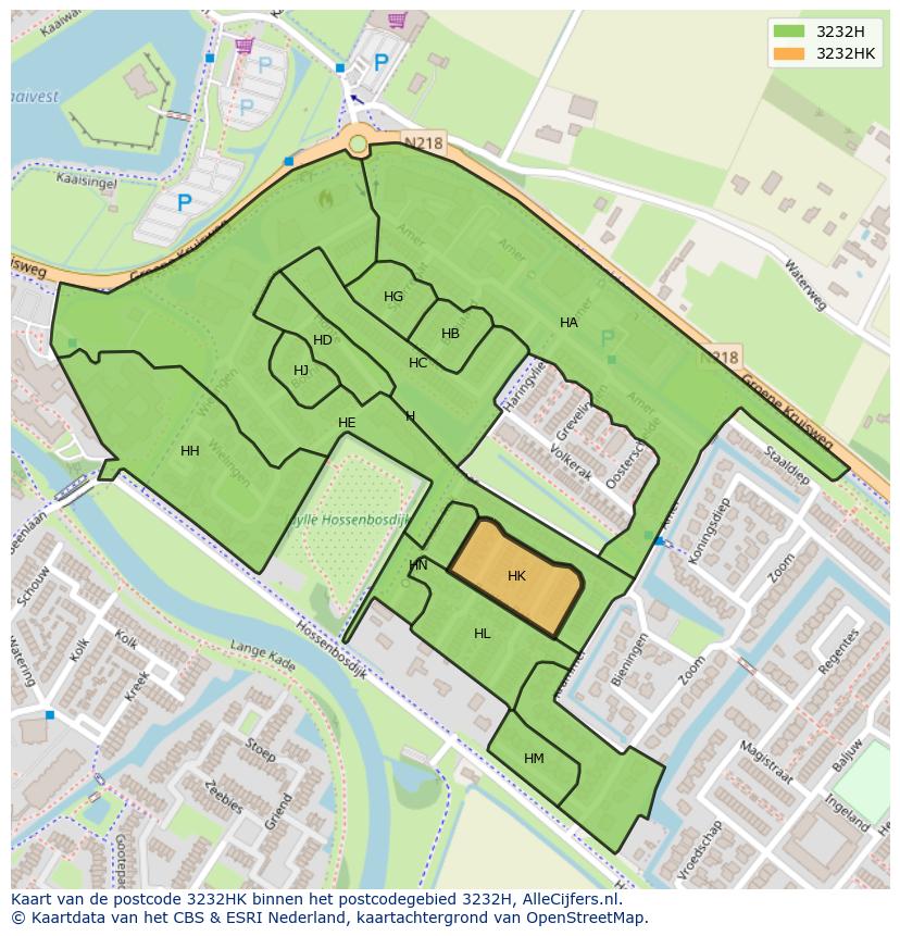 Afbeelding van het postcodegebied 3232 HK op de kaart.