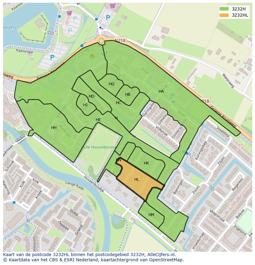 Afbeelding van het postcodegebied 3232 HL op de kaart.