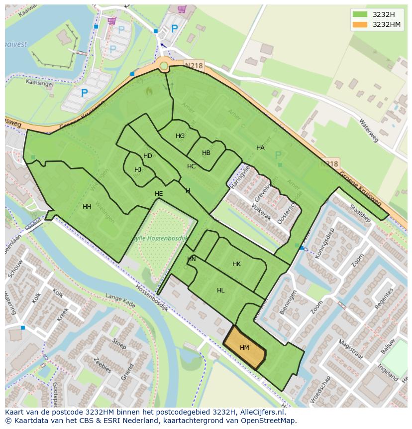 Afbeelding van het postcodegebied 3232 HM op de kaart.
