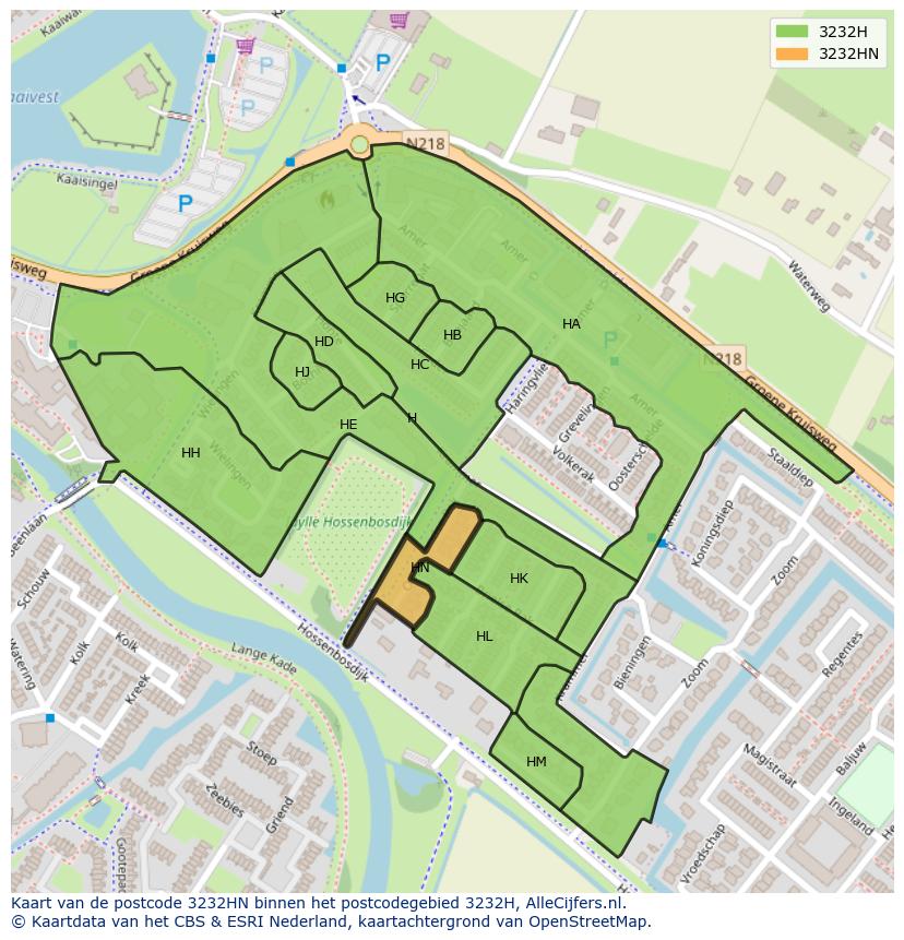 Afbeelding van het postcodegebied 3232 HN op de kaart.