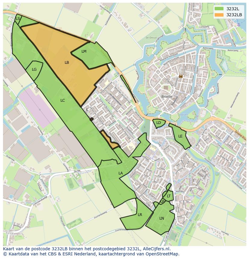 Afbeelding van het postcodegebied 3232 LB op de kaart.