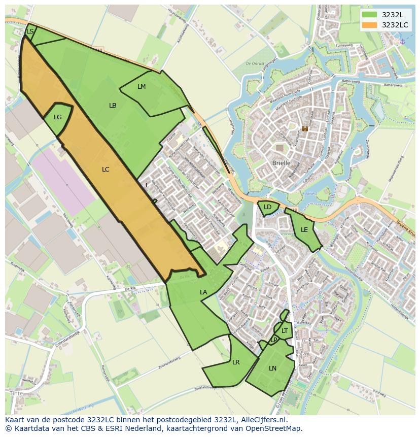 Afbeelding van het postcodegebied 3232 LC op de kaart.