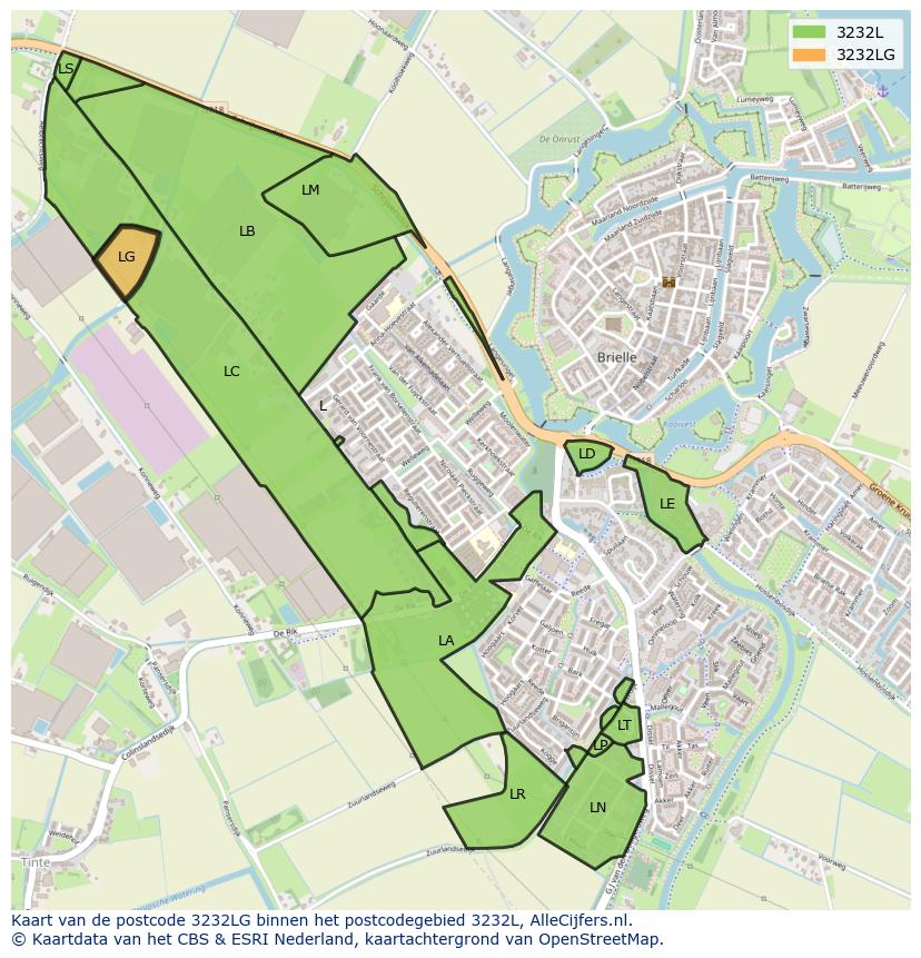 Afbeelding van het postcodegebied 3232 LG op de kaart.