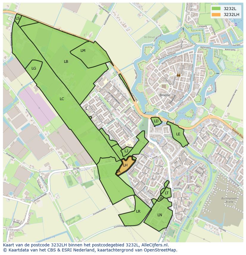Afbeelding van het postcodegebied 3232 LH op de kaart.
