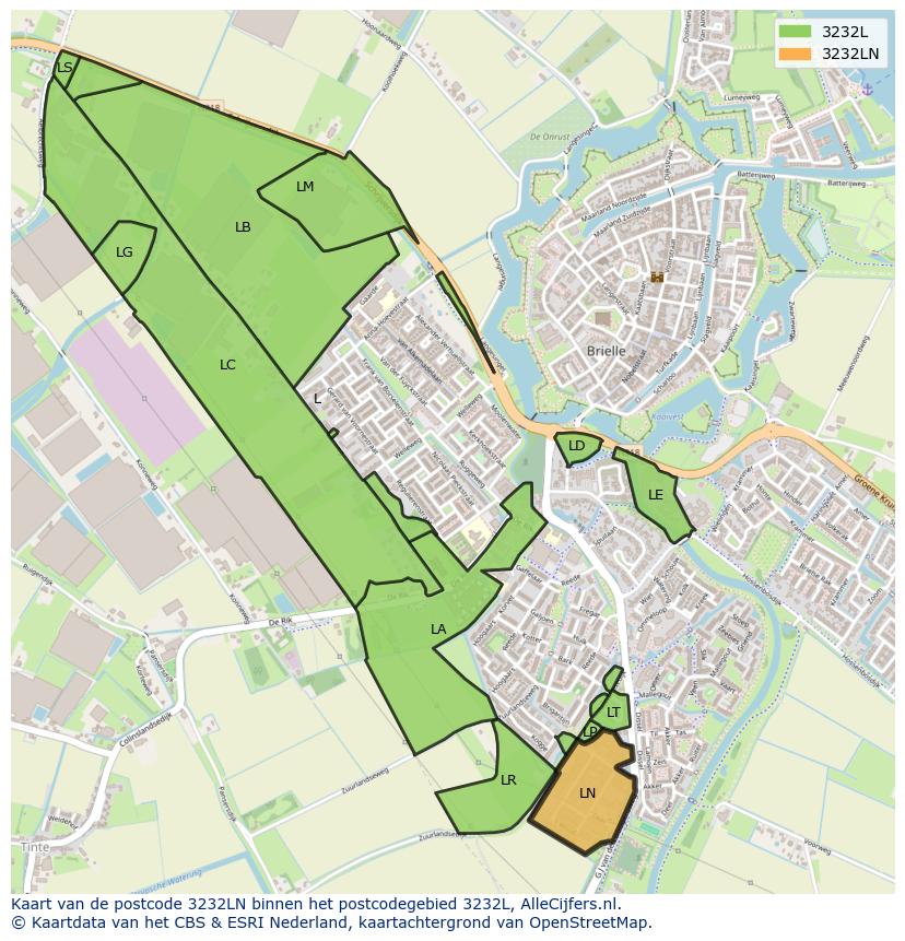 Afbeelding van het postcodegebied 3232 LN op de kaart.
