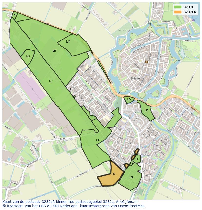 Afbeelding van het postcodegebied 3232 LR op de kaart.