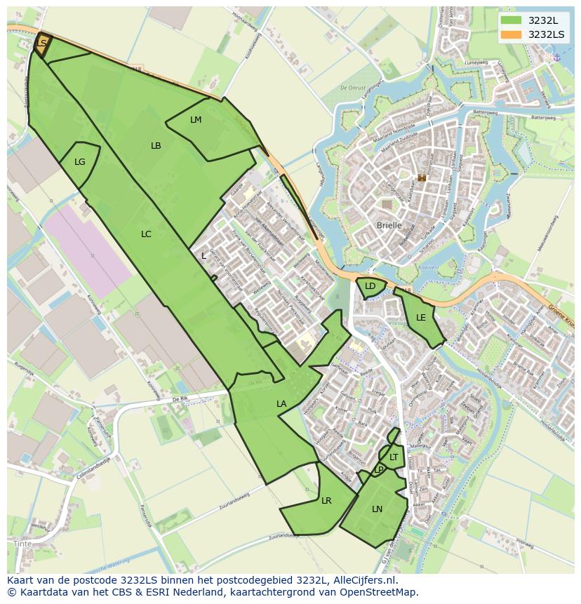 Afbeelding van het postcodegebied 3232 LS op de kaart.