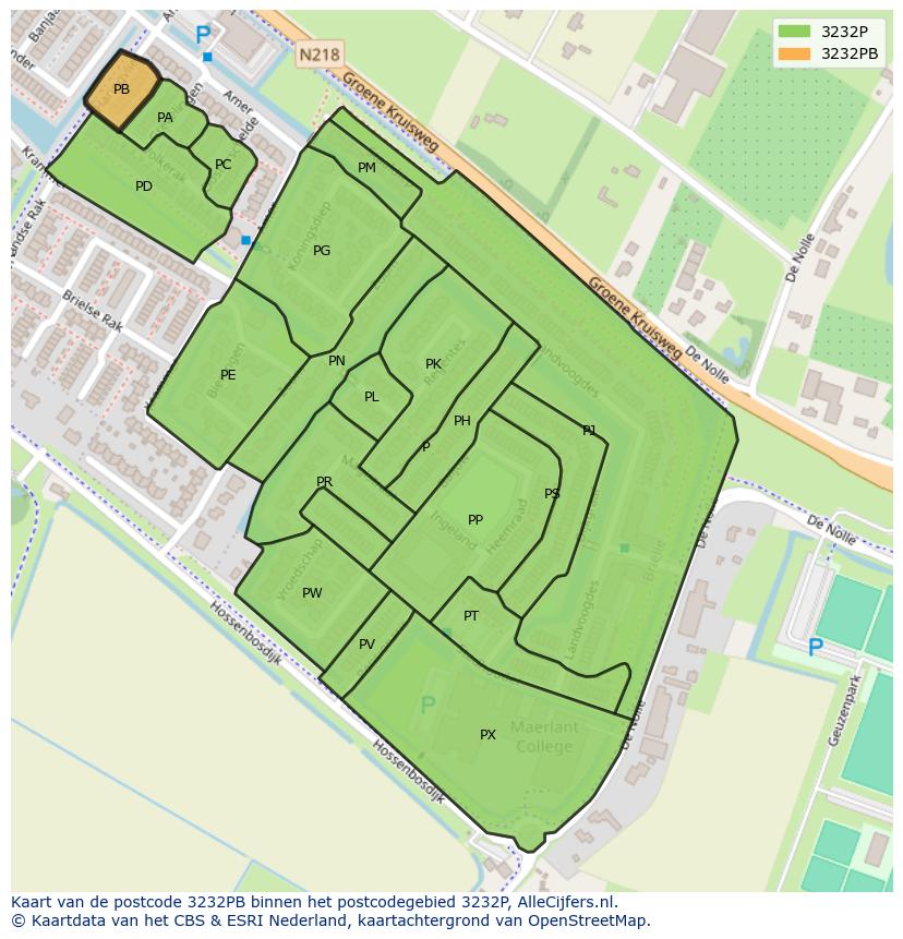 Afbeelding van het postcodegebied 3232 PB op de kaart.