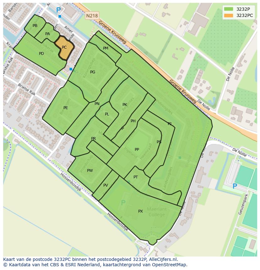 Afbeelding van het postcodegebied 3232 PC op de kaart.