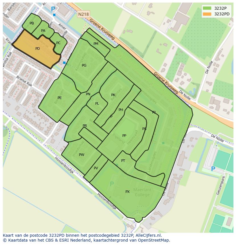 Afbeelding van het postcodegebied 3232 PD op de kaart.