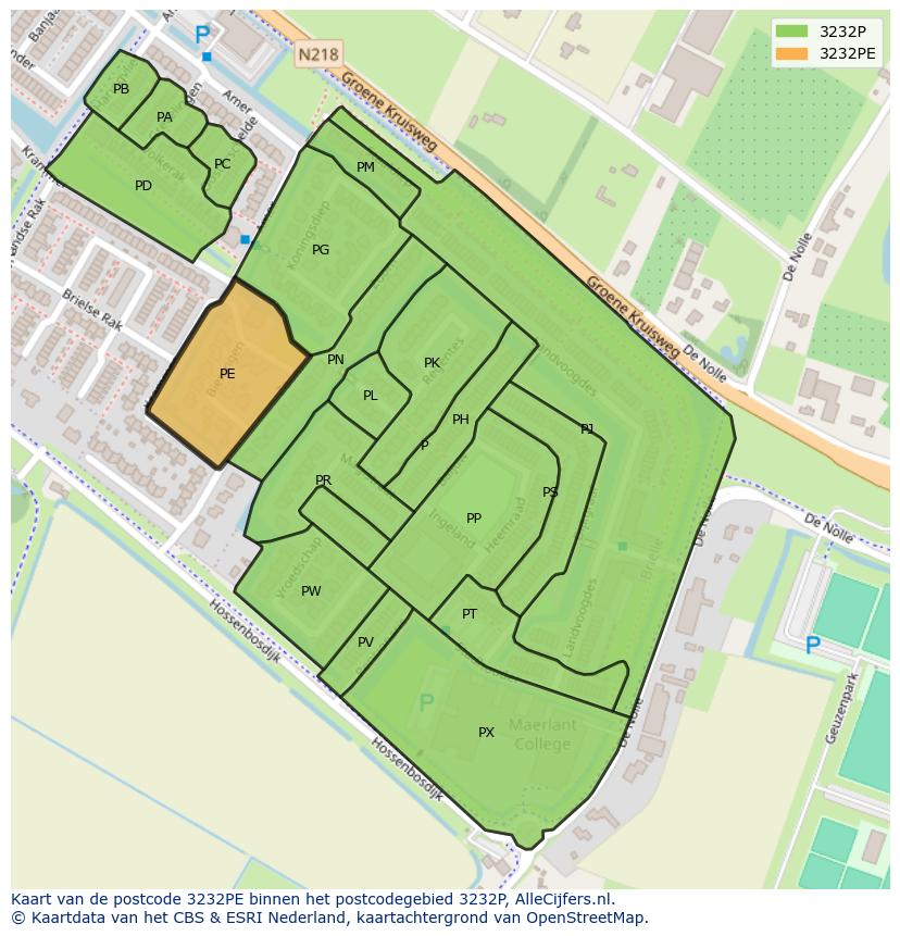 Afbeelding van het postcodegebied 3232 PE op de kaart.
