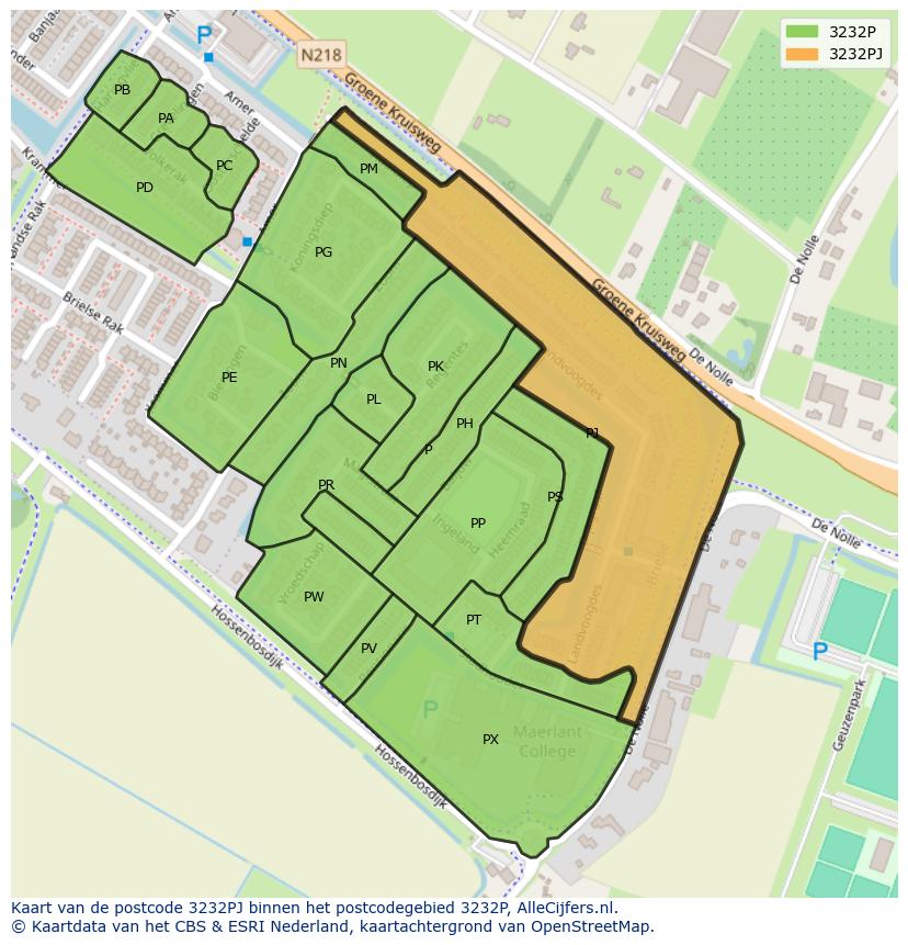 Afbeelding van het postcodegebied 3232 PJ op de kaart.
