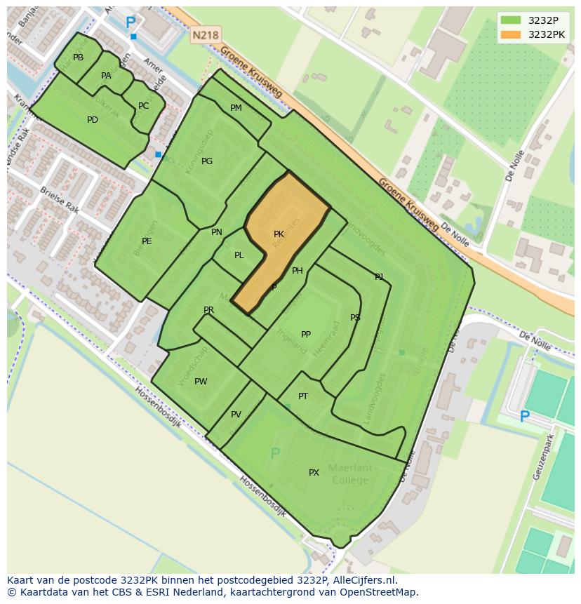 Afbeelding van het postcodegebied 3232 PK op de kaart.