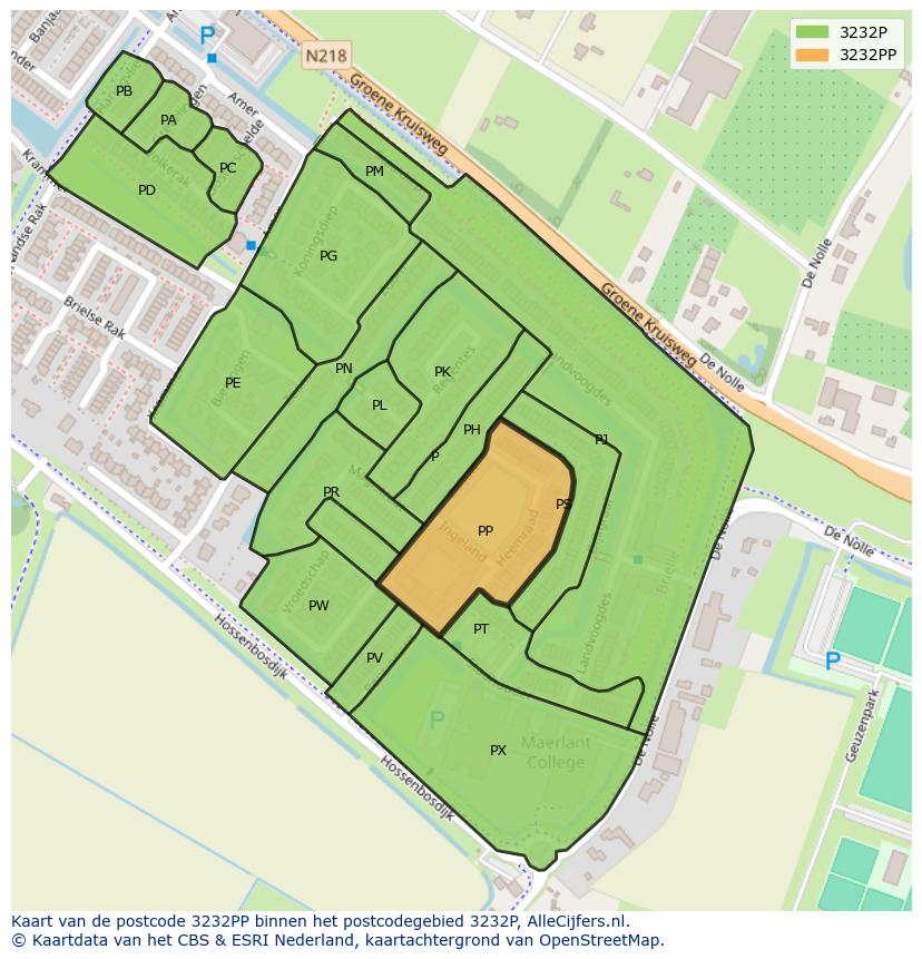 Afbeelding van het postcodegebied 3232 PP op de kaart.