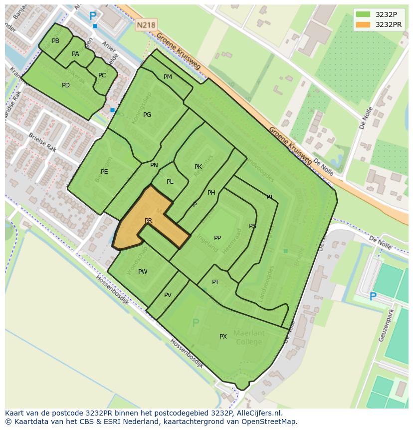Afbeelding van het postcodegebied 3232 PR op de kaart.