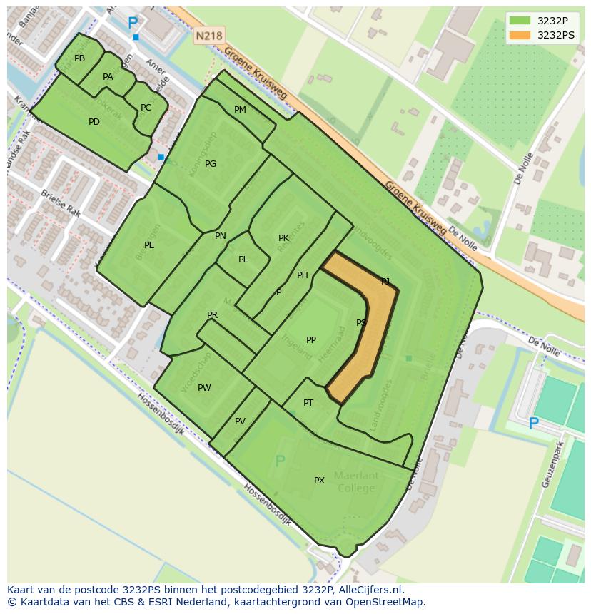 Afbeelding van het postcodegebied 3232 PS op de kaart.