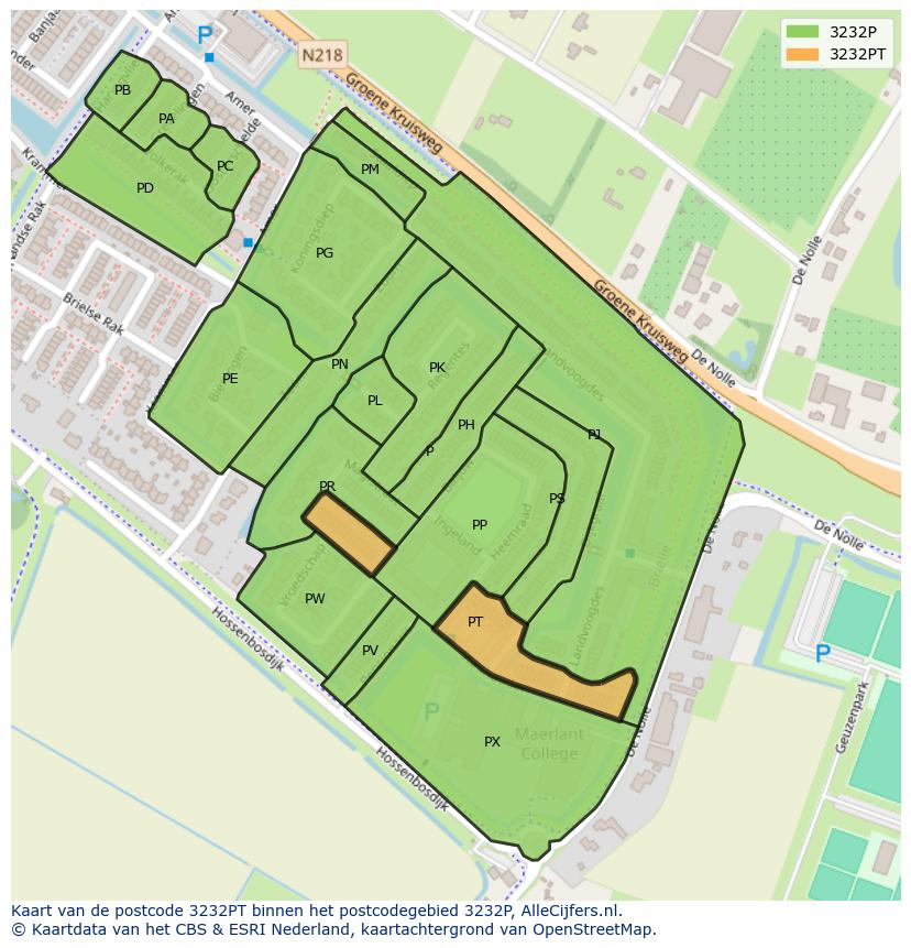 Afbeelding van het postcodegebied 3232 PT op de kaart.