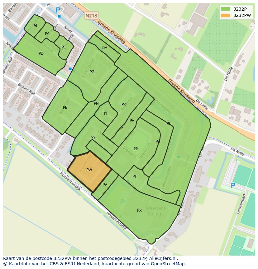 Afbeelding van het postcodegebied 3232 PW op de kaart.
