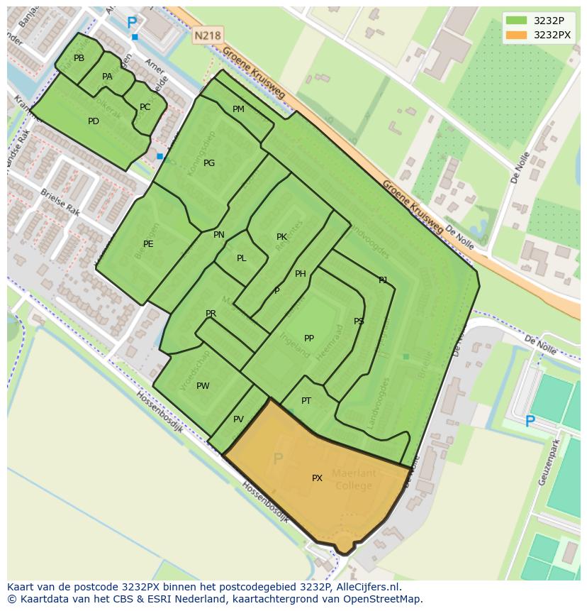 Afbeelding van het postcodegebied 3232 PX op de kaart.
