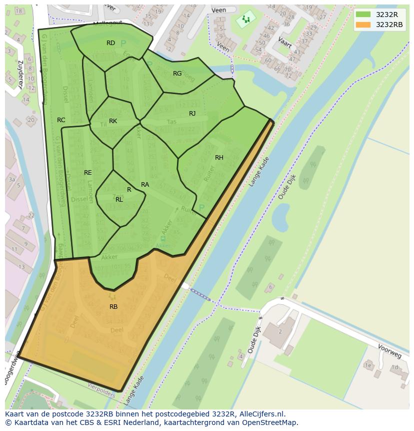Afbeelding van het postcodegebied 3232 RB op de kaart.