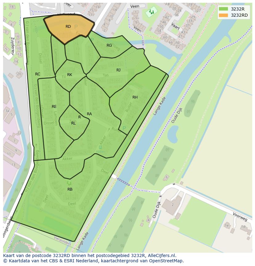 Afbeelding van het postcodegebied 3232 RD op de kaart.