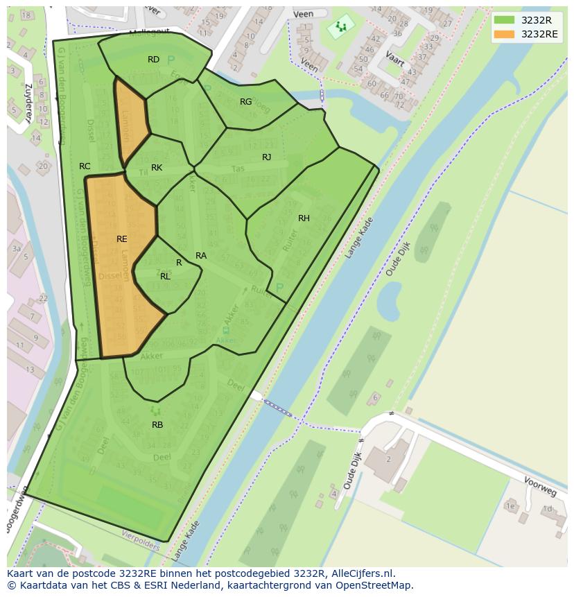 Afbeelding van het postcodegebied 3232 RE op de kaart.