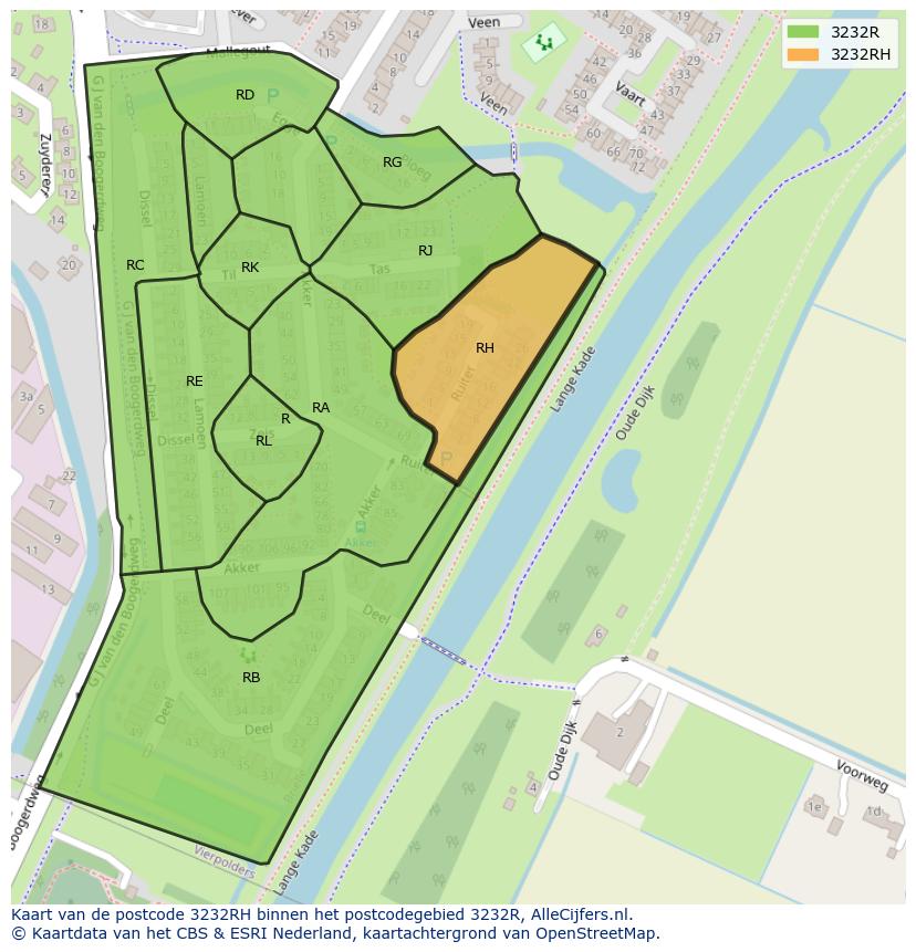 Afbeelding van het postcodegebied 3232 RH op de kaart.
