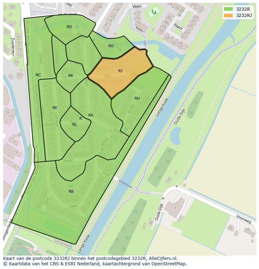 Afbeelding van het postcodegebied 3232 RJ op de kaart.