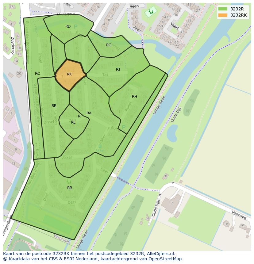 Afbeelding van het postcodegebied 3232 RK op de kaart.