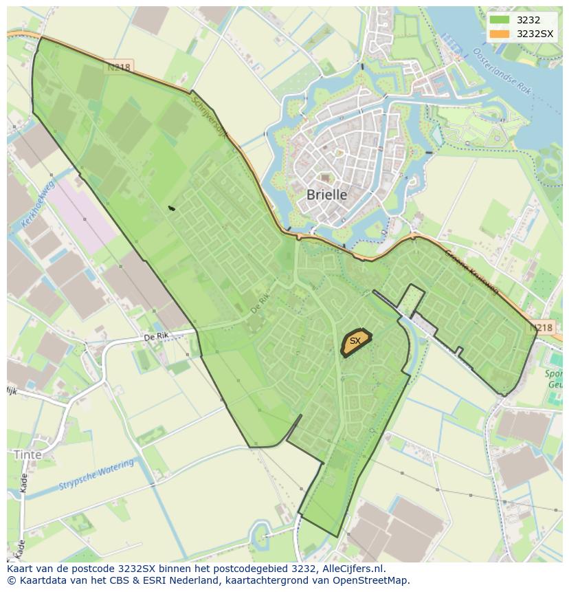 Afbeelding van het postcodegebied 3232 SX op de kaart.