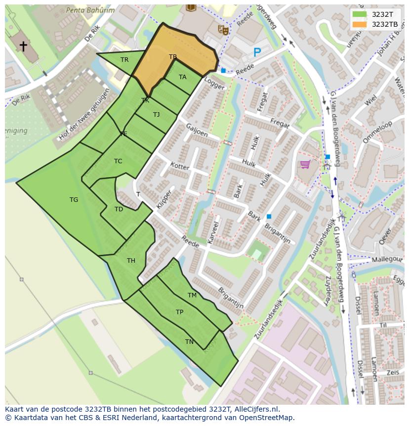 Afbeelding van het postcodegebied 3232 TB op de kaart.