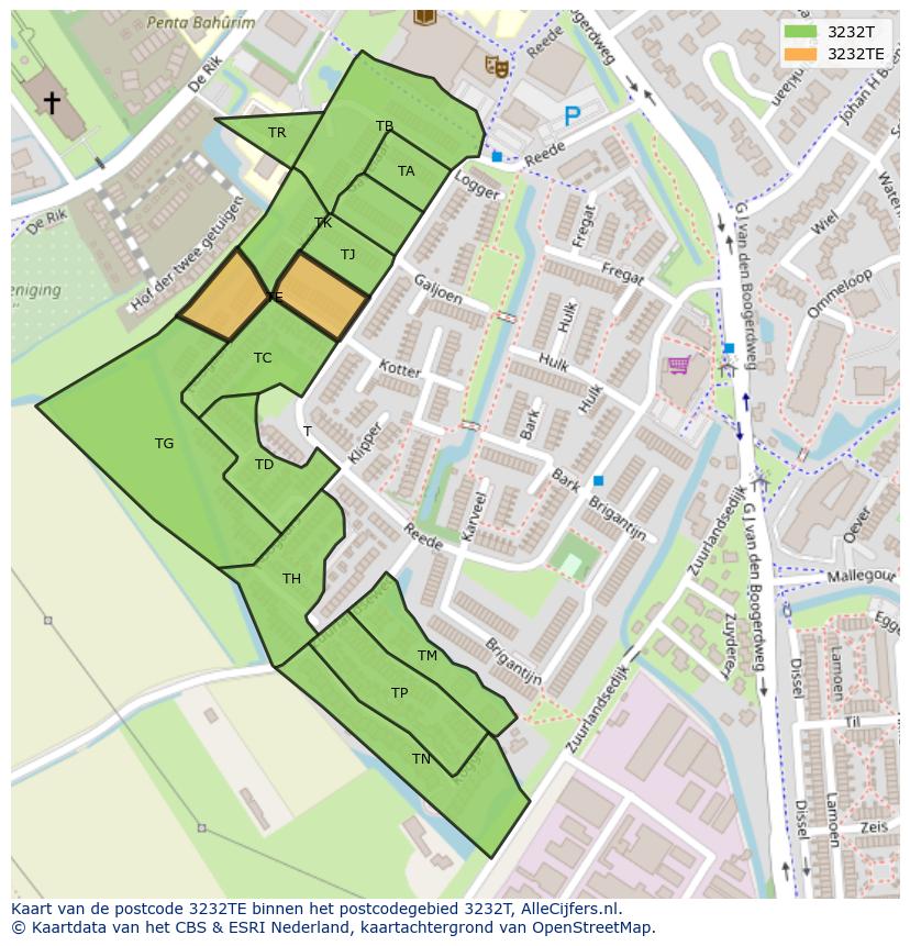 Afbeelding van het postcodegebied 3232 TE op de kaart.