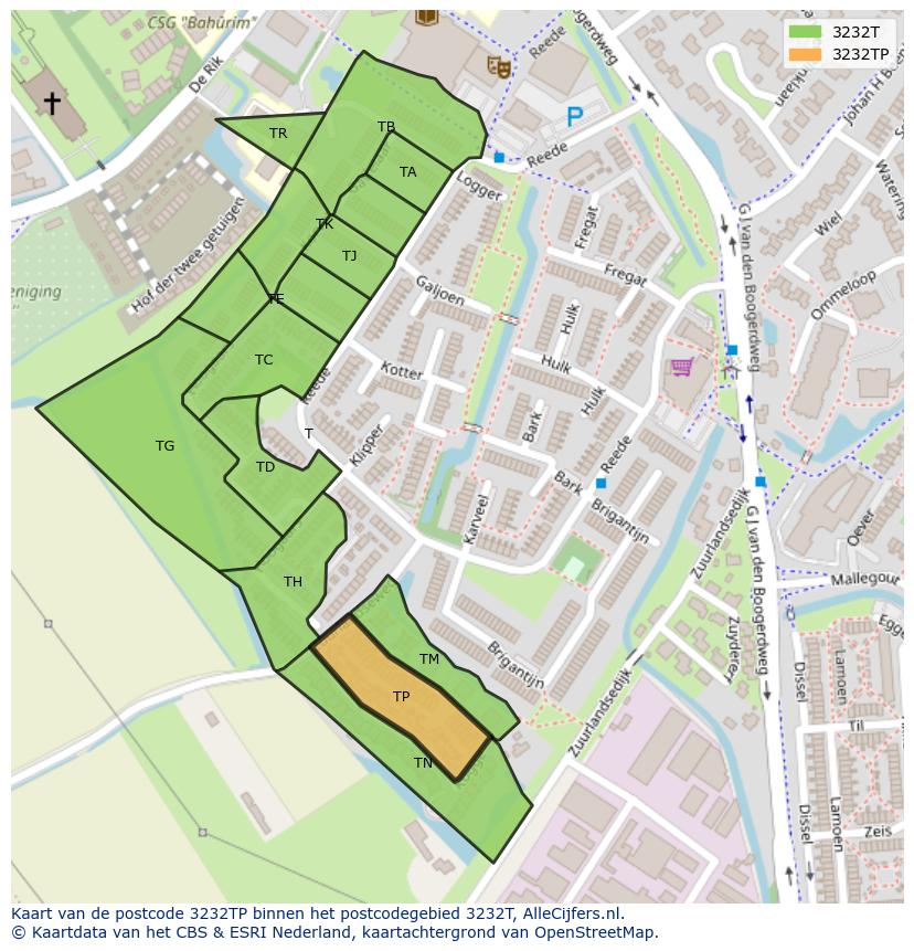 Afbeelding van het postcodegebied 3232 TP op de kaart.
