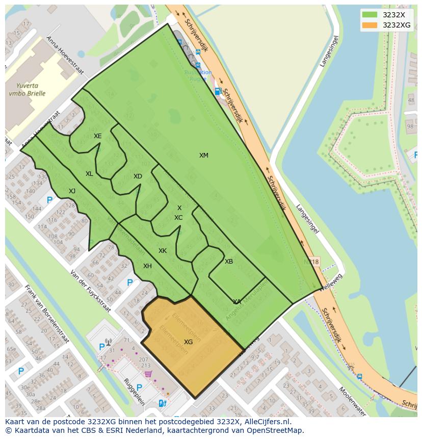 Afbeelding van het postcodegebied 3232 XG op de kaart.