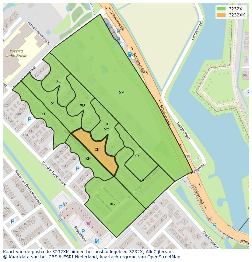 Afbeelding van het postcodegebied 3232 XK op de kaart.