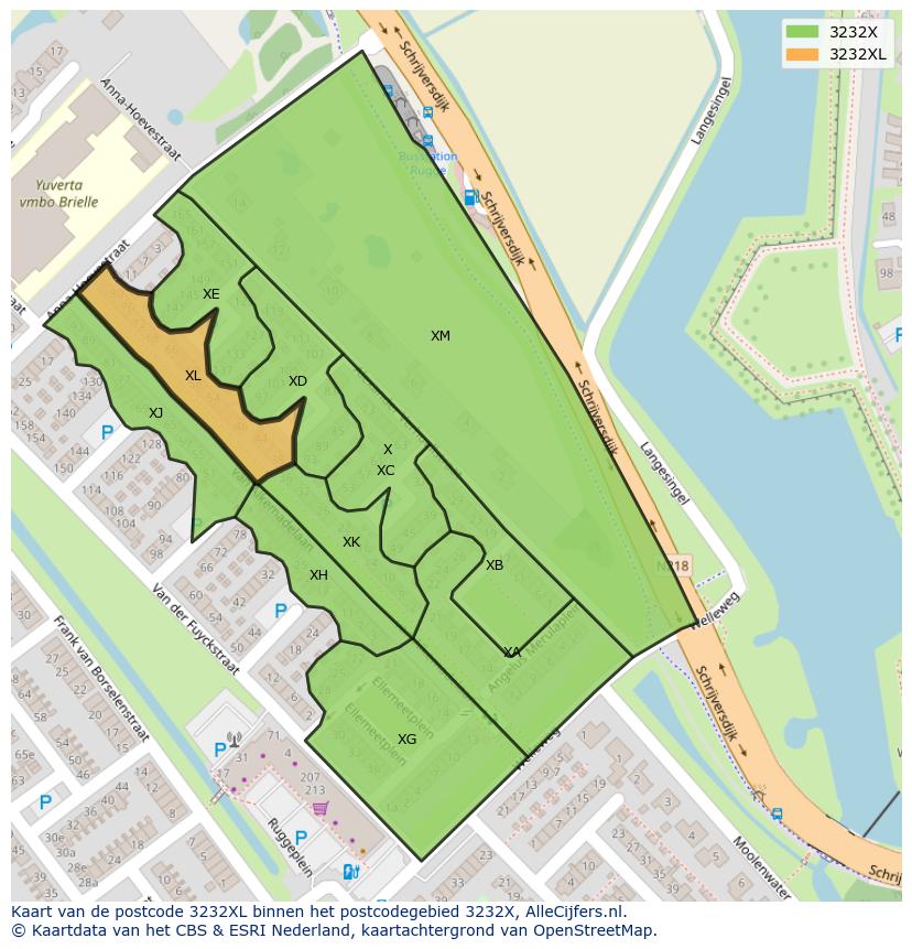 Afbeelding van het postcodegebied 3232 XL op de kaart.