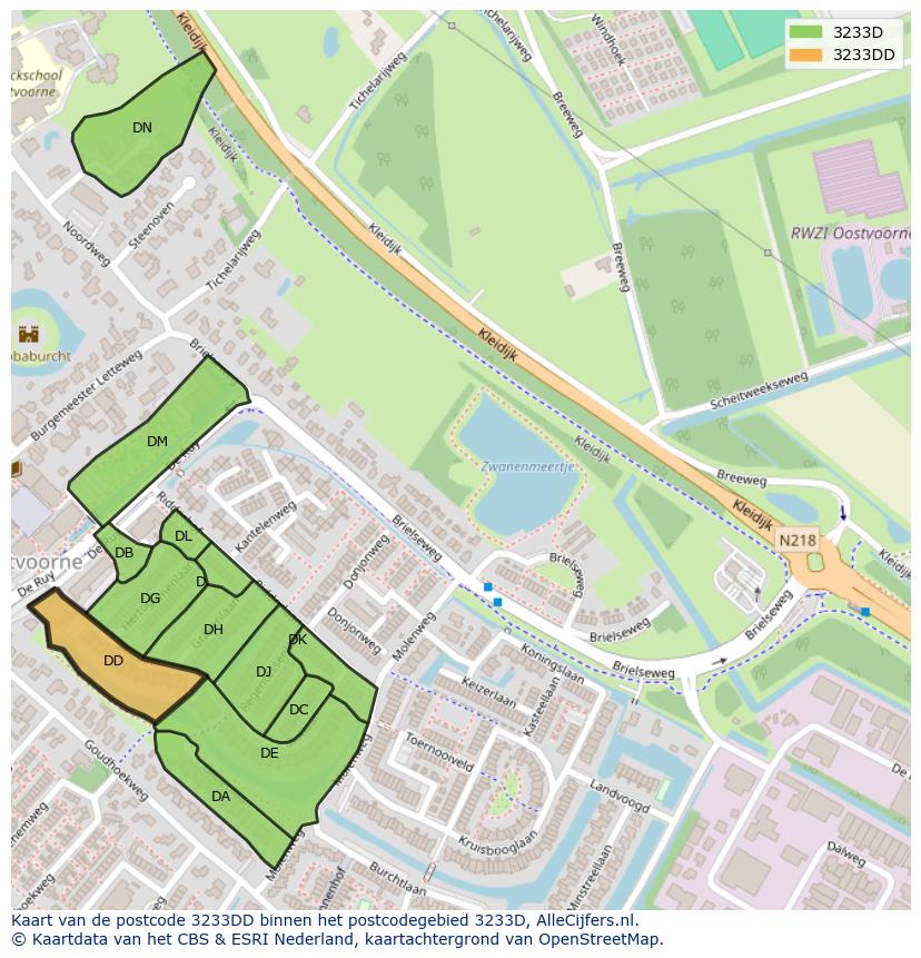 Afbeelding van het postcodegebied 3233 DD op de kaart.