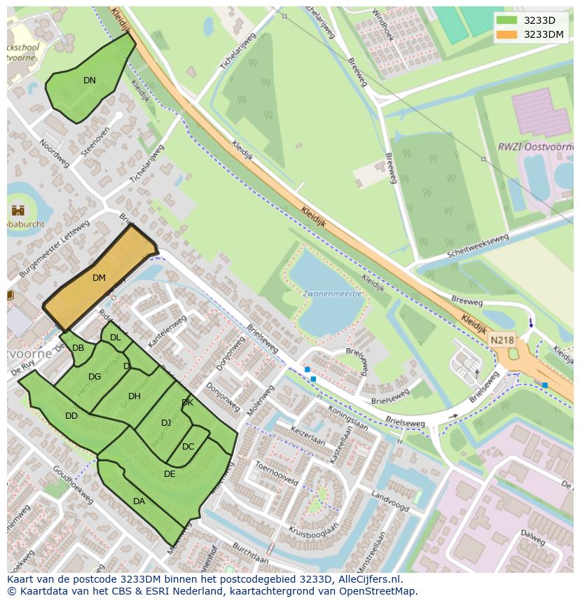 Afbeelding van het postcodegebied 3233 DM op de kaart.