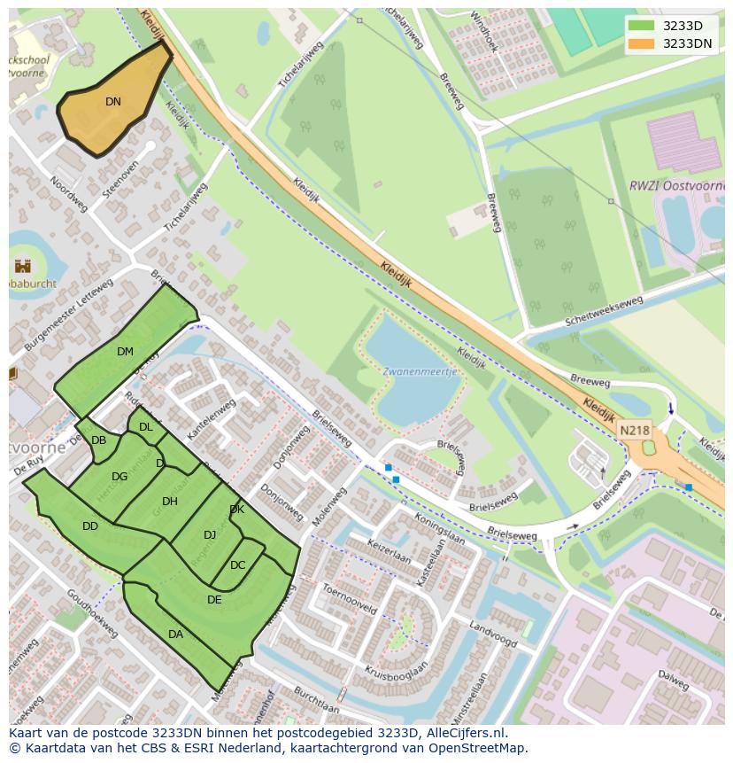 Afbeelding van het postcodegebied 3233 DN op de kaart.
